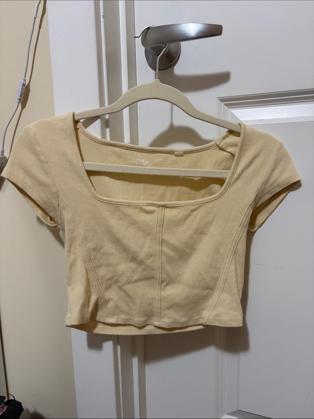PacSun Pale Yellow Square Neck Ribbed Crop Top
